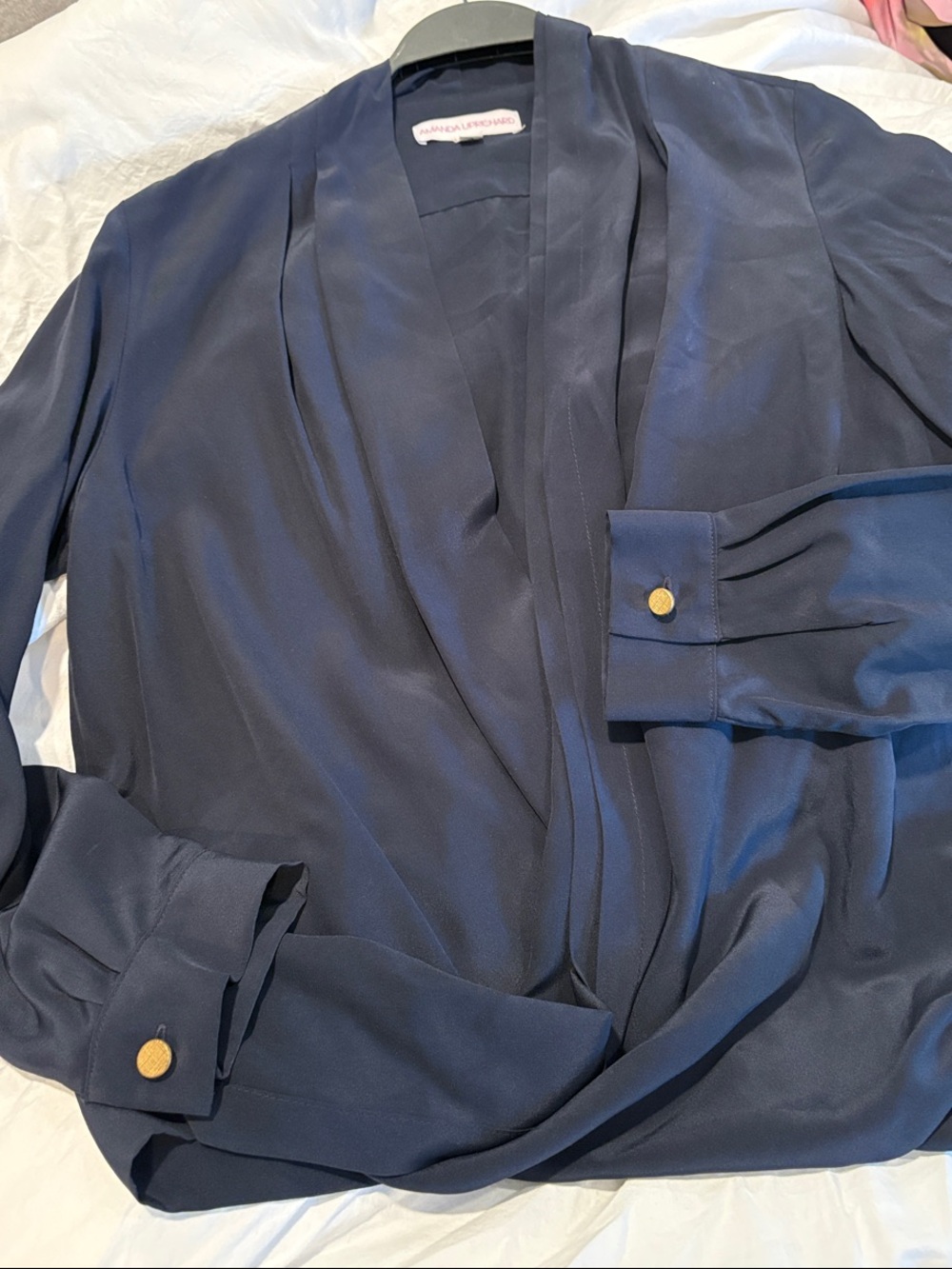 Amanda Uprichard Navy Draped Twist-Front Top